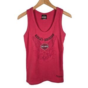 Vintage Y2K Harley Davidson Womens Logo Graphic Tank Top Ribbed Biker Core USA